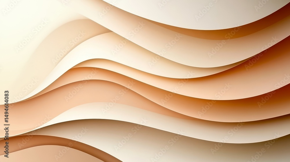 Poster dynamic waves in soft peach and coral an abstract 3d illustration of layered paper folds