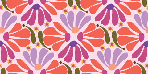 Obraz premium Abstract artistic Florals seamless pattern background vector. Colorful botanical wallpaper with flower, foliage. Design for prints, cover, fabric, packaging, wall art, home decor.