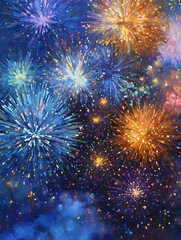 Naklejka premium 夜空に広がる色鮮やかな大輪の花火