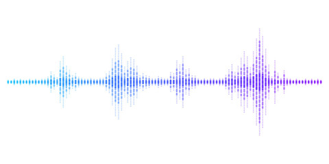 Abstract sound wave stripe lines colourful gradient purple blue equalizer isolated on transparent background. Vector illustration in concept music, sound, technology.