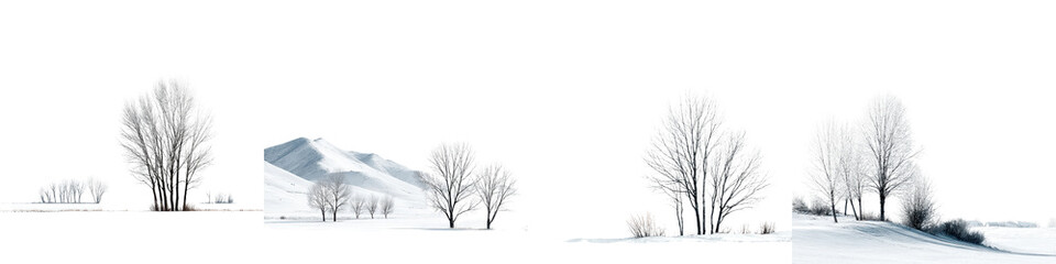 Fototapeta premium Serene winter landscape with snow covered mountain and bare trees