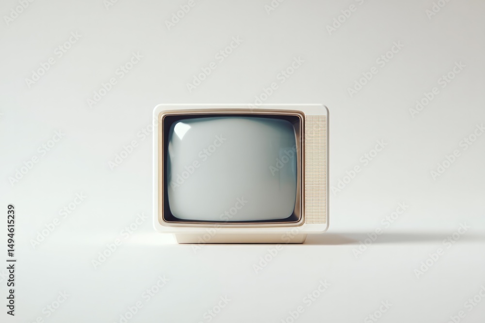 Poster retro television set isolated on pristine white background embodying minimalistic aesthetic with amp