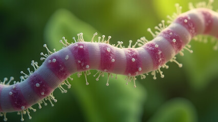 Fototapeta premium Viral serpent strangling bacilli, glowing microbiology, high-detail pathogen interaction.