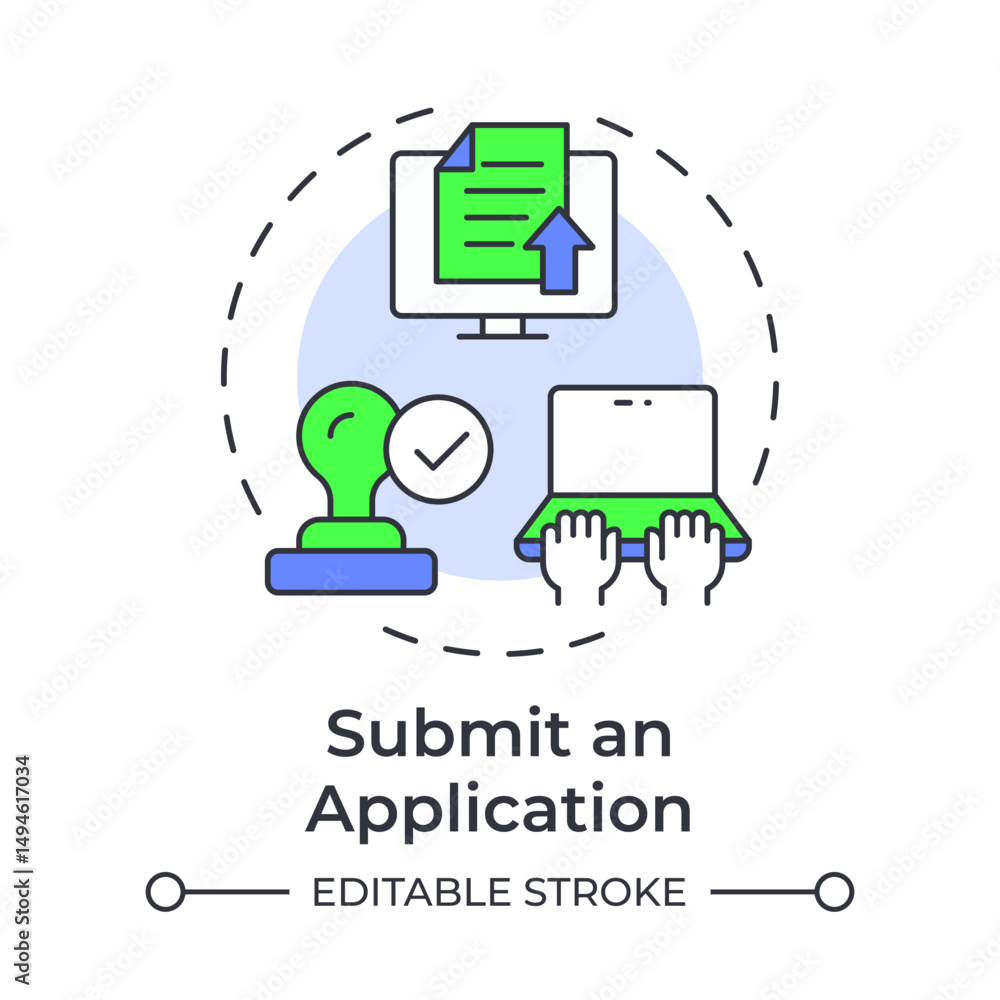 Fototapete Submit an application multi color concept icon. Human resources. Documentation management. Round shape line illustration. Abstract idea. Graphic design. Easy to use in infographic, brochure