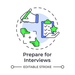 Prepare for interviews multi color concept icon. Business model. Communication, recruitment. Round shape line illustration. Abstract idea. Graphic design. Easy to use in infographic, brochure
