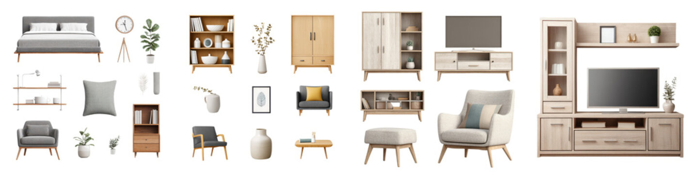 A collection of modern and stylish home furnishings and decor items  long title An assortment of contemporary furniture accessories and decorative