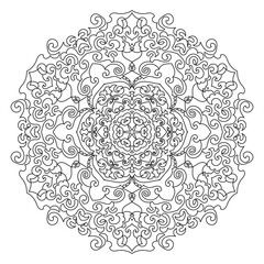 Beautiful Intricate Mandala Art for Coloring and Relaxation – Detailed Symmetrical Design in Black and White Vector Format