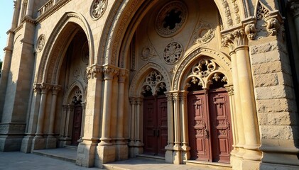 Obraz premium Intricate stone church details, ornate carvings, design, building