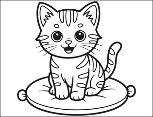 Adorable Cartoon Kitten Sitting on a Pillow Coloring Page