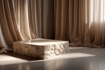Minimalist Stone Pedestal in Elegant Sunlit Interior