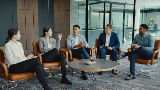 People Having Round Table Discussion in Modern Office