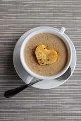 moshroom soup in a white bowl 