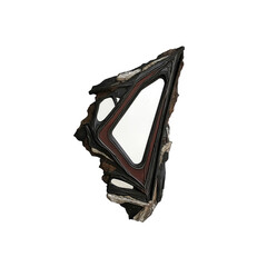 Abstract Triangular Mirror with Textured Wooden Frame