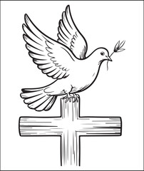 Dove of Peace Perched on Wooden Cross Illustration