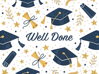 Graduation Seamless Pattern with Caps and Diplomas
