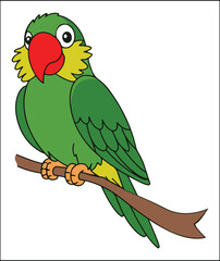 Adorable Cartoon Parrot Perched on Branch Illustration
