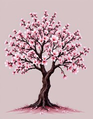 Obraz premium Lush cherry blossom tree in full bloom serene garden illustration tranquil environment artistic viewpoint nature concept