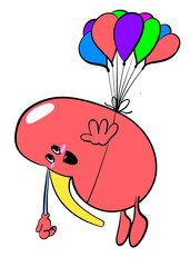 kidney floating with balloon cartoon illustration