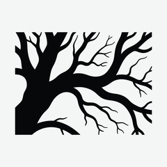 Obraz premium Dark Gnarled Tree Silhouette Vector on White Background – High-Contrast Nature Illustration for Art, Design & Prints