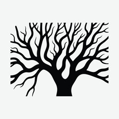 Dark Gnarled Tree Silhouette Vector on White Background – High-Contrast Nature Illustration for Art, Design & Prints