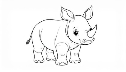 Fototapeta premium Outlined drawing of a cheerful young rhinoceros.