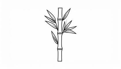 Obraz premium Simple black and white drawing of a bamboo stalk with leaves.