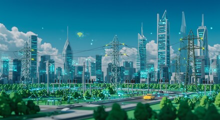 Smart City Power Grid: A Vibrant Low-Poly Metropolis