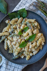 Home made pasta with asparagus and cheese