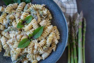 Home made pasta with asparagus and cheese