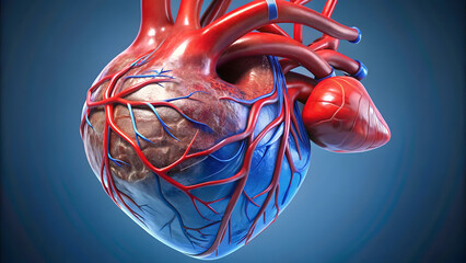 3d rendered medically accurate illustration of the human heart. Detailed model of the human heart on a white background. Model of the human heart and cardiography. cardiovascular system.  
