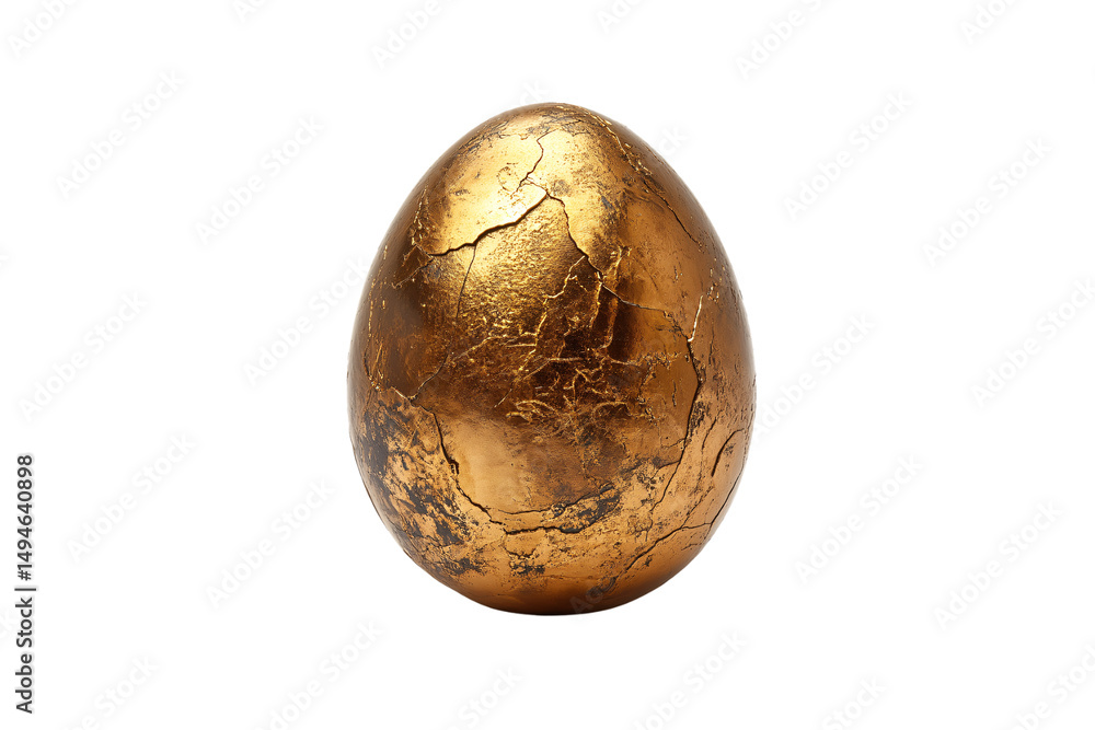 Poster gilded egg with distinctive crackling pattern across its metallic gold surface, isolated on a transp