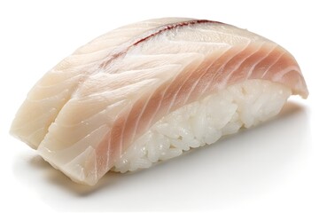 Fresh raw salmon nigiri sushi, a delicious Japanese seafood meal, isolated on white