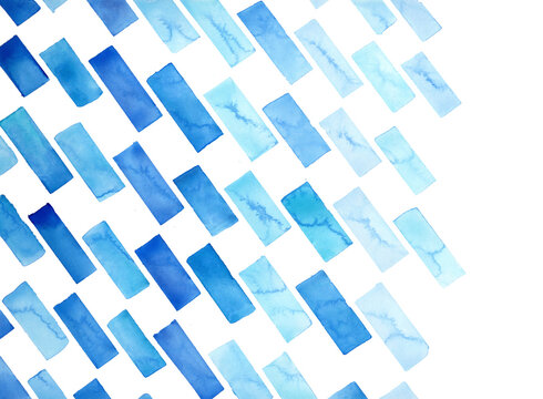 Abstract blue watercolor geometric pattern with rectangles on a white background