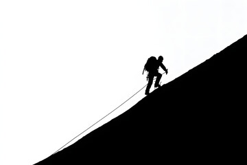 山を登るクライマーのシルエットと白黒の対比