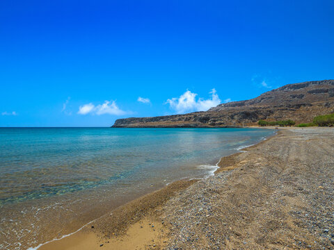 Quiet resort beach with no people (Kato Zakros beach, Crete, Greece)