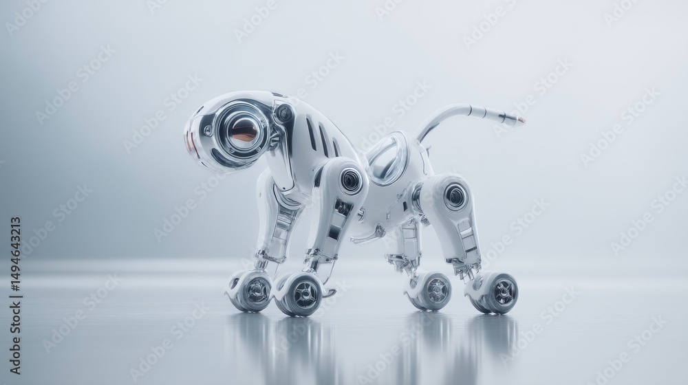 Poster a futuristic robotic dog with advanced design and mobility features.