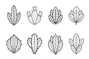 Collection of Black and White Cactus Illustrations.