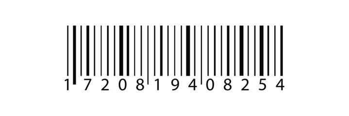 Barcode icon. EAN-13 bar code isolated on white background. Barcode labels for scanning, retail store product ID labeling. Simple fake bar code.
