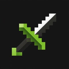 Fototapeta premium logo design, pixelated sword icon with D-pad in the center, lime green and black color style, isolated on flat black background, centered layout, minimal design