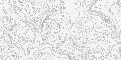 The grey white on black contours vector topography stylized height of the lines. The concept of a conditional geography scheme and the terrain path. Ultra wide. Map vector terrain Illustration.	