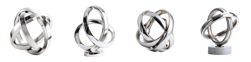 Abstract metal sculptures with interlocking chrome forms