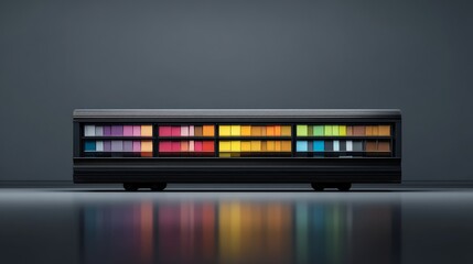 A modern display of colorful items reflecting creativity and design in a sleek setting.