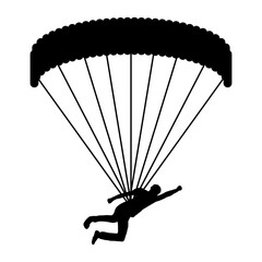 Silhouette of a Skydiver with Parachute in Flight