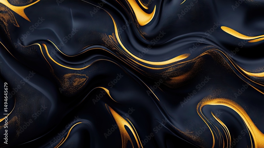 Poster abstract design with dark and gold flowing patterns.