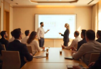 Fototapeta premium Generative AI Business presentation and meeting in corporate conference room