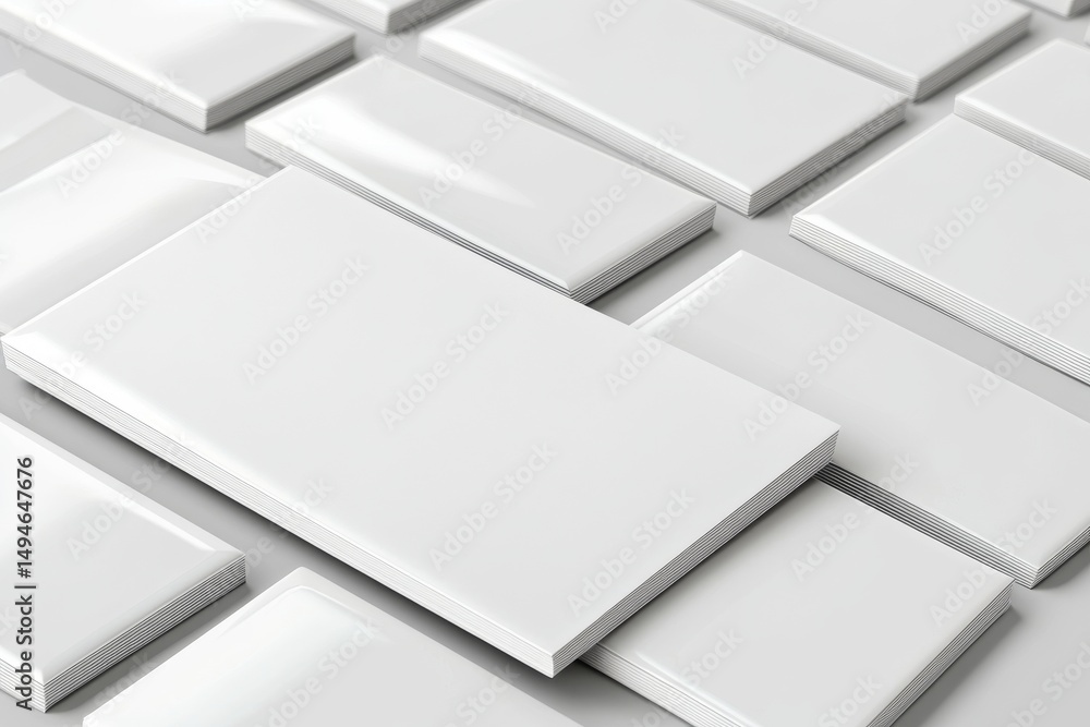 Aufkleber a diagonal arrangement of blank white rectangle poster mockups is visible in a flat lay, top view, w