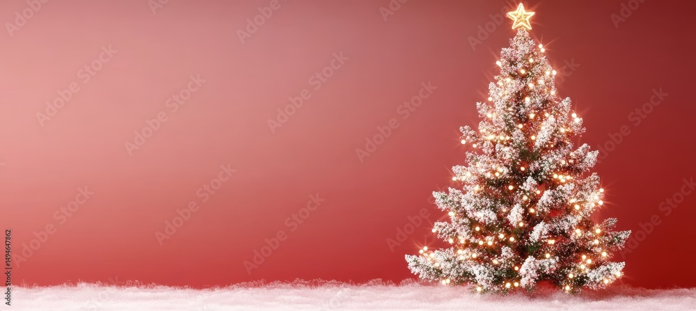 Poster sparkling christmas tree on a pink backdrop with copy space. minimalistic festive composition