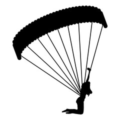 Silhouette of a Skydiver with Parachute in Flight