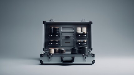 A sleek open case displaying various tools and materials for professional use.