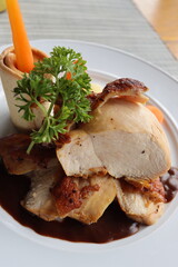 delicious grilled chicken breast with mash potato
